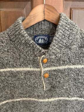 Boat House Row Men's Size Large Wool Blend Striped Button Mock Neck Sweater